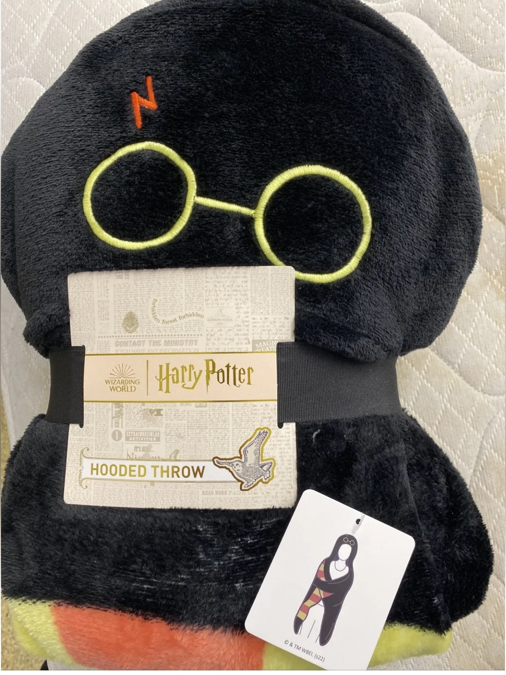 Harry Potter Plush Hooded Throw in Black with Neon Accent